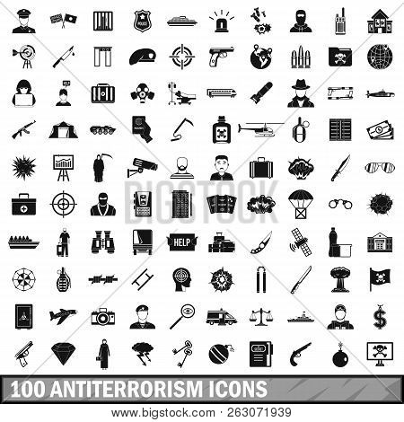 100 Antiterrorism Icons Set In Simple Style For Any Design Illustration