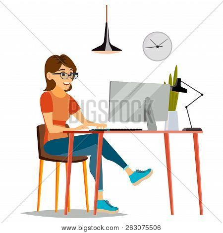 Business Woman Character Vector. Female In Different Poses. Cler