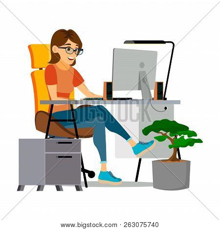 Business Woman Character Vector. Female In Different Poses. Cler