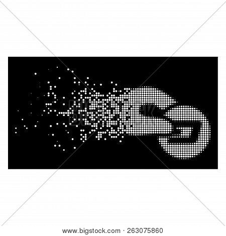 Hand Pay Dash Icon With Dispersed Effect On Black Background. White Pixels Are Organized Into Vector