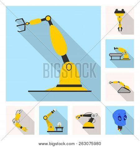Vector Illustration Of Robot And Factory Symbol. Collection Of Robot And Space Vector Icon For Stock