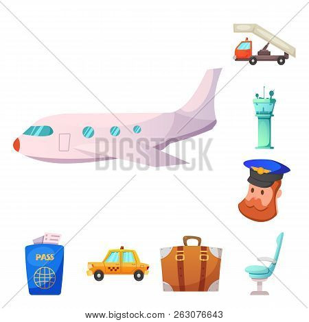 Vector Illustration Of Airport And Airplane Icon. Set Of Airport And Plane Vector Icon For Stock.