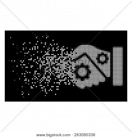 Smart Contract Handshake Icon With Dissolving Effect On Black Background. White Points Are Organized