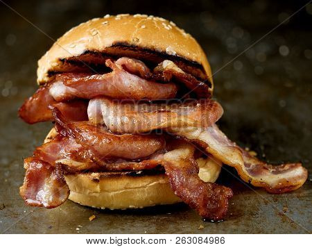 Rustic British English Bacon Butty Sandwich Breakfast