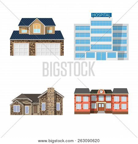 Vector Design Of Building And Front Logo. Set Of Building And Roof Stock Vector Illustration.