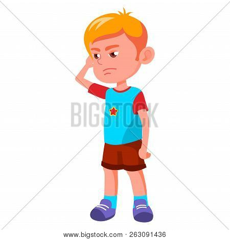 Boy Kindergarten Kid Poses Vector. Kiddy, Child Expression. Juni