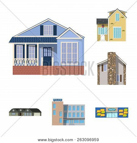Vector Illustration Of Building And Front Logo. Set Of Building And Roof Vector Icon For Stock.
