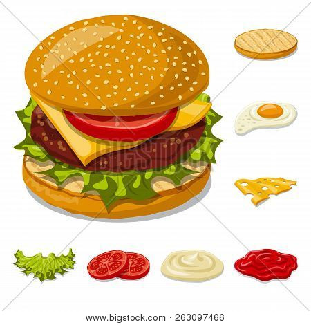 Vector Design Of Burger And Sandwich Sign. Collection Of Burger And Slice Stock Vector Illustration.