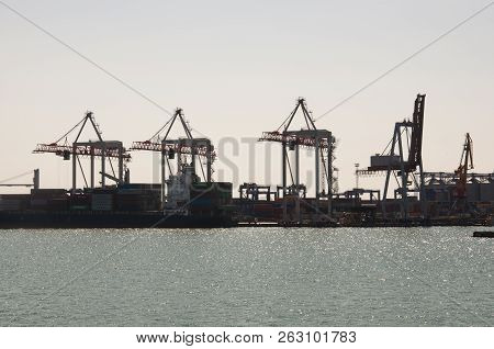 Odessa, South Of Ukraine, The Customs Area, July 10, 2018. Odessa Commercial Sea Port. Beautiful Yaс
