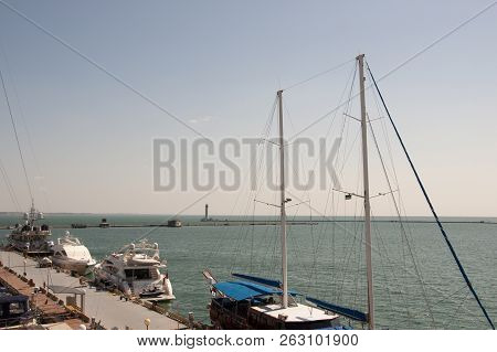 Odessa, South Of Ukraine, The Customs Area, July 10, 2018. Odessa Commercial Sea Port. Beautiful Yaс