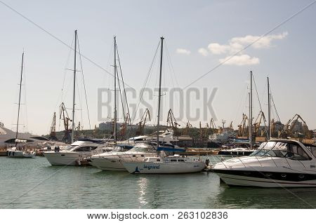 Odessa, South Of Ukraine, The Customs Area, July 10, 2018. Odessa Commercial Sea Port. Beautiful Yaс