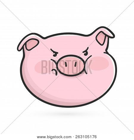 Angry Emoticon Icon. Emoji Pig Is In Bad Mood