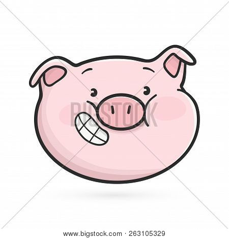 Grinning Emoticon Icon. Emoji Pig Is Smiling. Vector Illustration