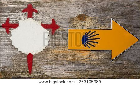 Camino Santiago sign in Combarro Way of Saint James Pontevedra Galicia Spain