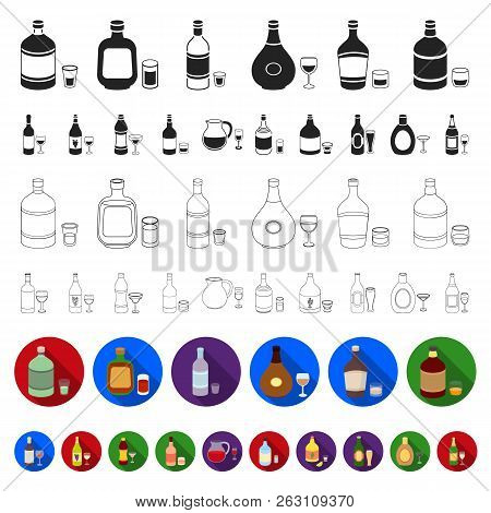 Types Of Alcohol Flat Icons In Set Collection For Design. Alcohol In Bottles Vector Symbol Stock Web