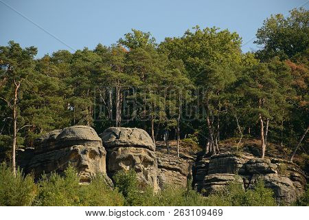 Certovy Hlavy Rock Formation In Zelizy Village In Czech Tourist Area Named Machuv Kraj On 28th Septe
