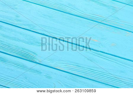 Blue Wooden Background. Close Up Painted Wood Texture With Space For Crativity. Colored Background F