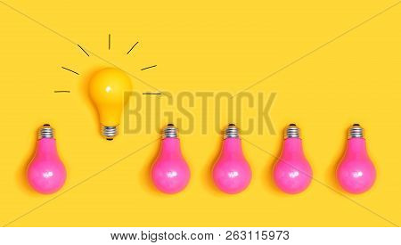 One Outstanding Idea Concept With Yellow And Pink Light Bulbs