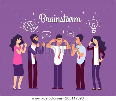 Brainstorming People. Man And Woman Talking And Thinking. Team Generates Creative Idea. Business Mee