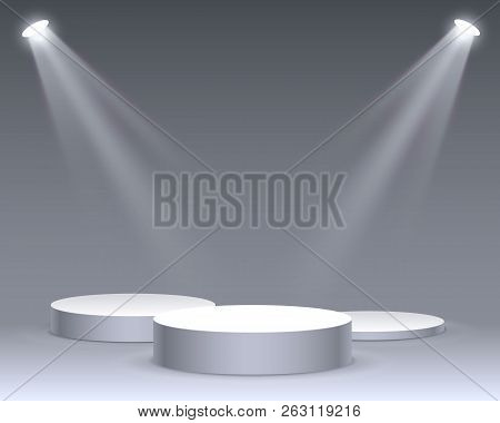 Stage Podium With Lighting, Stage Podium Scene With For Award Ceremony On White Background, Vector I