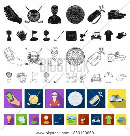 Golf And Attributes Flat Icons In Set Collection For Design.golf Club And Equipment Vector Symbol St
