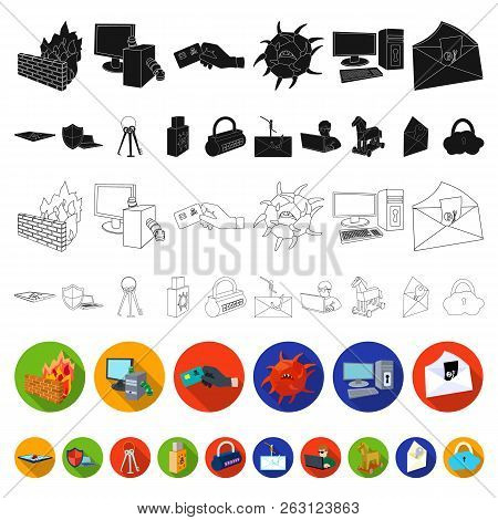 Hacker And Hacking Flat Icons In Set Collection For Design. Hacker And Equipment Vector Symbol Stock