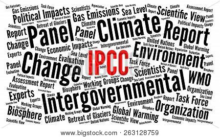 IPCC word cloud illustration with a white background