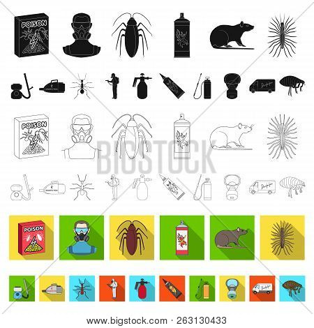 Pest, Poison, Personnel And Equipment Flat Icons In Set Collection For Design. Pest Control Service 
