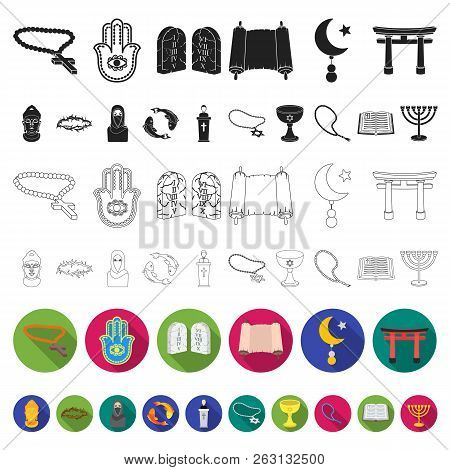 Religion And Belief Flat Icons In Set Collection For Design. Accessories, Prayer Vector Symbol Stock
