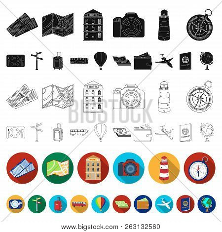 Rest And Travel Flat Icons In Set Collection For Design. Transport, Tourism Vector Symbol Stock Web 
