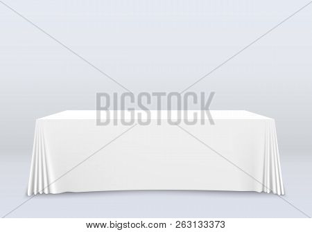 Table With Tablecloth Art Banner. Vector Illustration