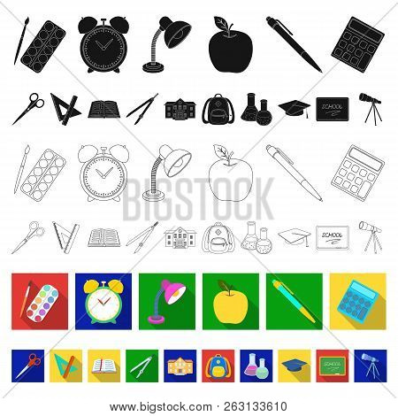 School And Education Flat Icons In Set Collection For Design.college, Equipment And Accessories Vect
