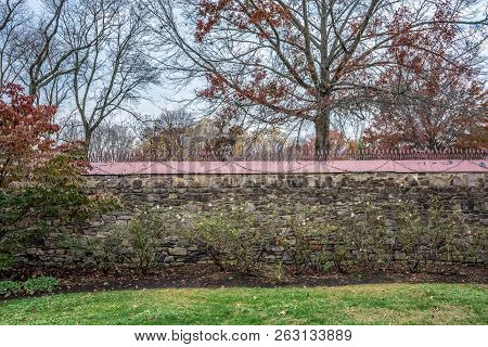 A Historic Rock Wall Behind The Mansion In Smithville Village In Burlington County New Jersey.