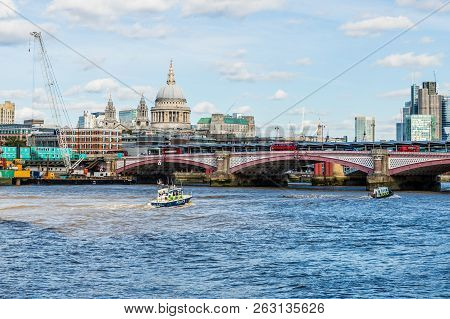 London October 2018. A View Of The City Skyline Over The River Thames In London
