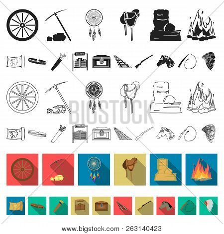 Attributes Of The Wild West Flat Icons In Set Collection For Design.texas And America Vector Symbol 