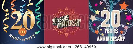 20 Years Anniversary Celebration Set Of Vector Icons, Logo. Template Design Element With Golden Numb