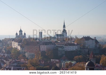 Aerial View Of The The Old Tallinn, Estonia, From The St. Olav's Church Tower In Autumn
