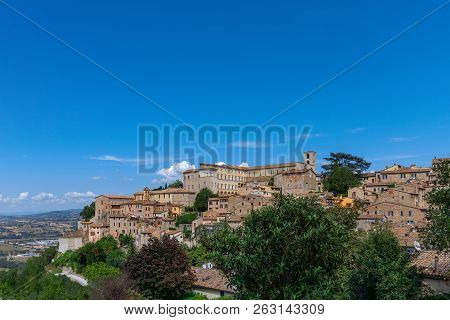 Todi, Italy - September 09, 2018: Todi (umbria, Italy) View Of The Medieval Hill Town