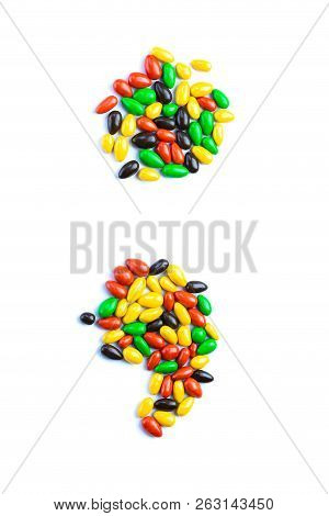 Letter Of Alphabet Semicolon Made Of Candy Isolated On White Background