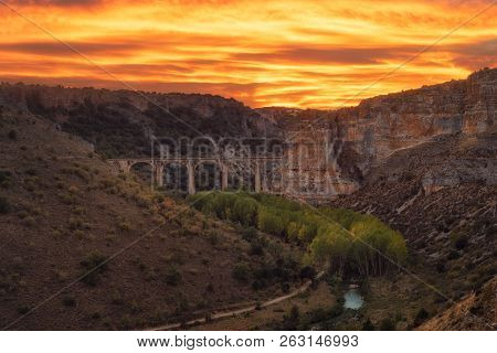 Sunset Over Riaza Canyon In Segovia, Spain