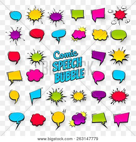 Big Set Hand Drawn Colored Blank Effects Template Comic Speech Bubbles Halftone Dot Vector Backgroun