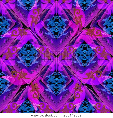 Modern Glowing Baroque Vector Seamless Pattern. Creative Ornamen