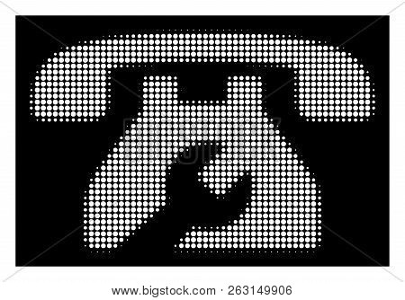 Halftone Pixelated Repair Service Phone Icon. White Pictogram With Pixelated Geometric Structure On 