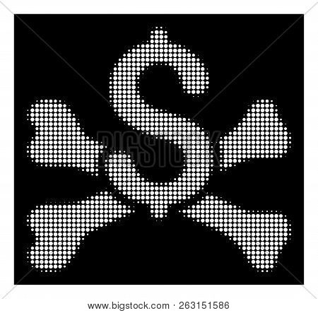 Halftone Pixelated Mortal Debt Icon. White Pictogram With Pixelated Geometric Pattern On A Black Bac