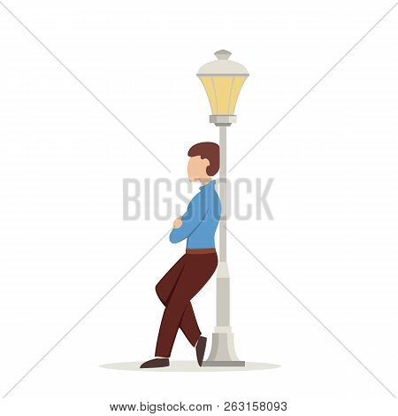 Lone Man By To The Lantern On A Date, Illustration.