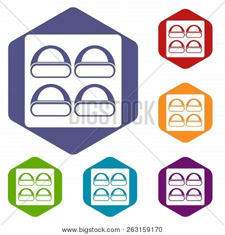 Different Sushi Icons Set Hexagon Isolated Illustration