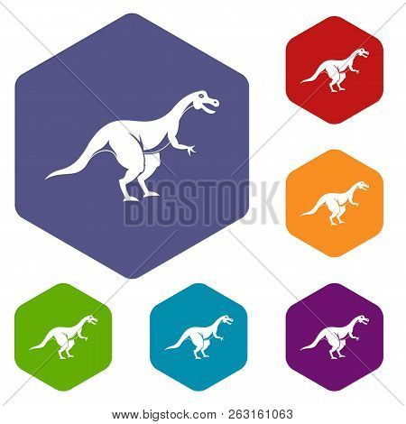 Theropod Dinosaur Icons Set Hexagon Isolated Illustration