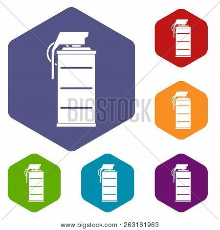 Stun Grenade Icons Set Hexagon Isolated Illustration