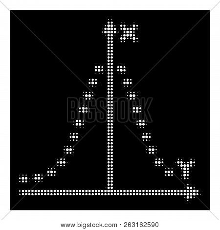 Halftone Pixel Dotted Gauss Plot Icon. White Pictogram With Pixel Geometric Structure On A Black Bac