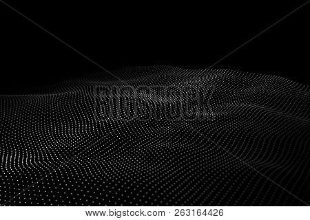 Wave Of Particles. Abstract Background With A Dynamic Wave. Big Data. Vector Illustration.